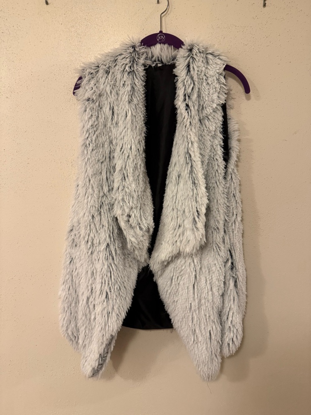 Faux Fur Draped Vest - Light Gray